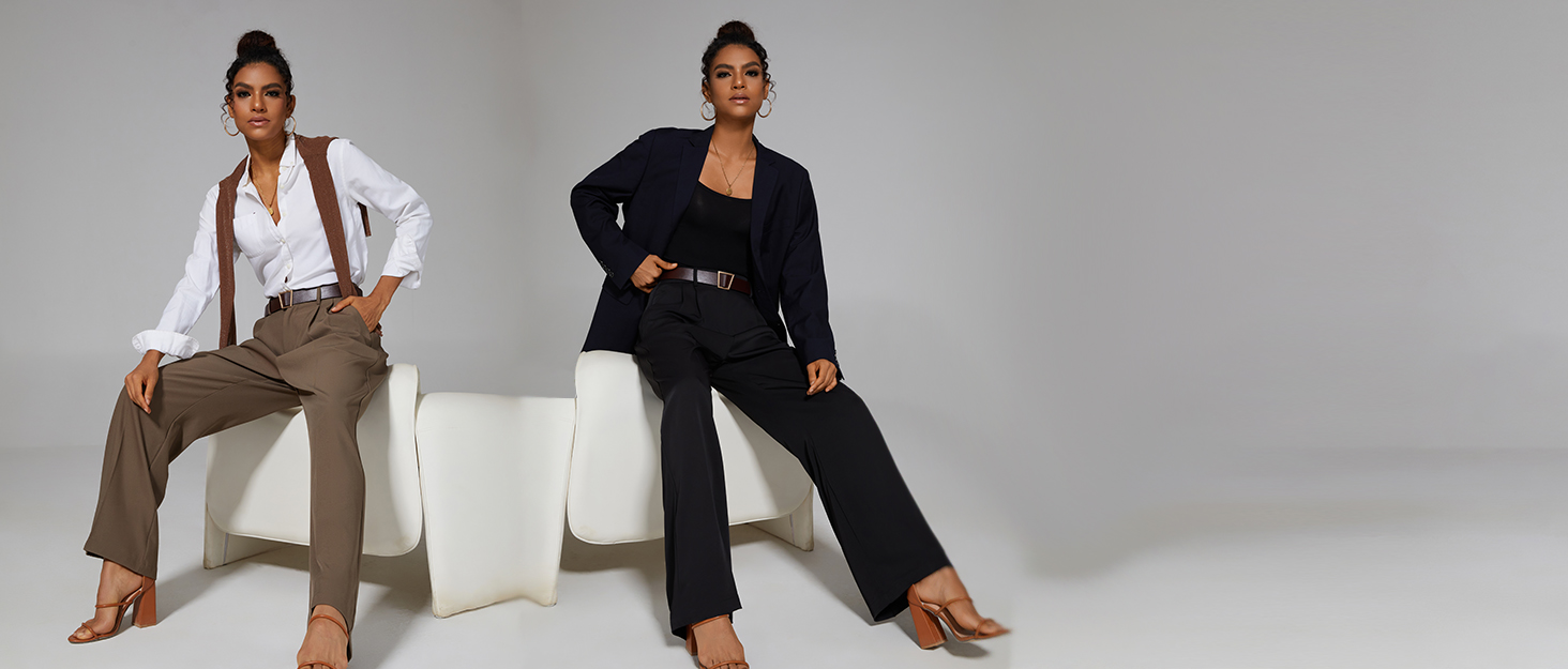 FUNYYZO Women's Pants Loose Elastic High Waist Wide Leg Trousers Back Belt Loops