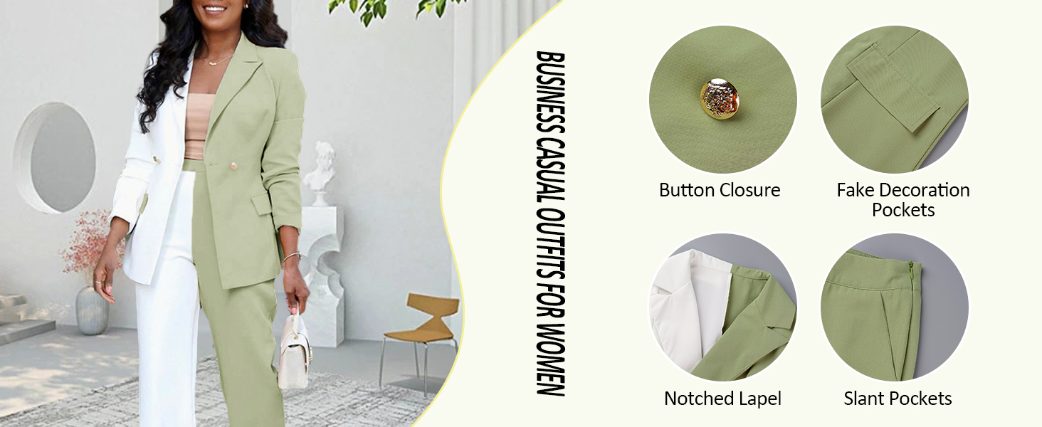 Women's Business Blazer Pant Suit Set for Work