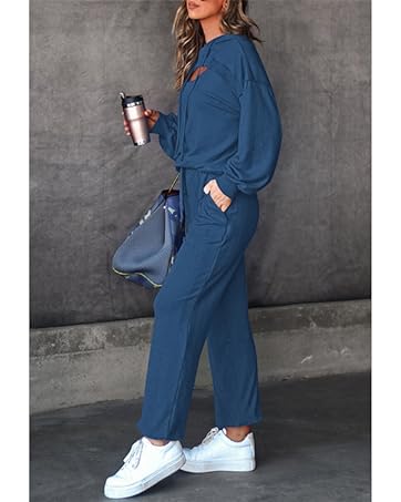 Pink Queen Two-Piece Tracksuit Long Sleeve Hollow Hoodie, High Waist Drawstring Pants with Pockets