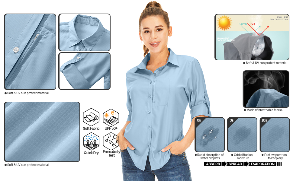 Women's UV Protection 3/4 T-Shirt, Women's Outdoor Long Sleeve, Women's Hunting Clothing, Women's Hunting Shirt