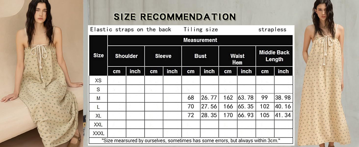Pajamas clothing size table