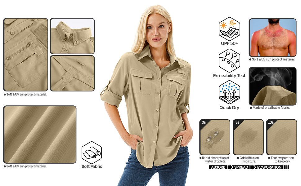 women uv 3/4 t-shirts,womens outdoor long sleeve,safari clothes for women, safari shirt women