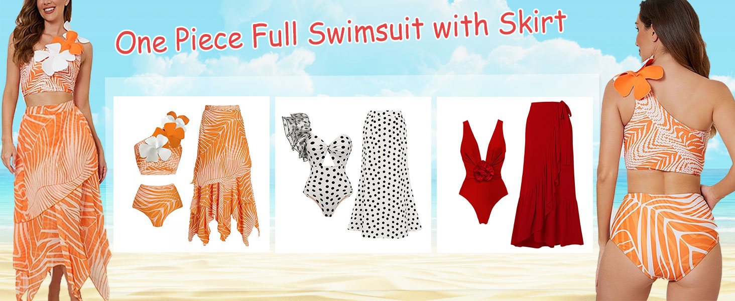 Women's Retro One-Piece Swimsuit (Including Wrap Skirt Set)
